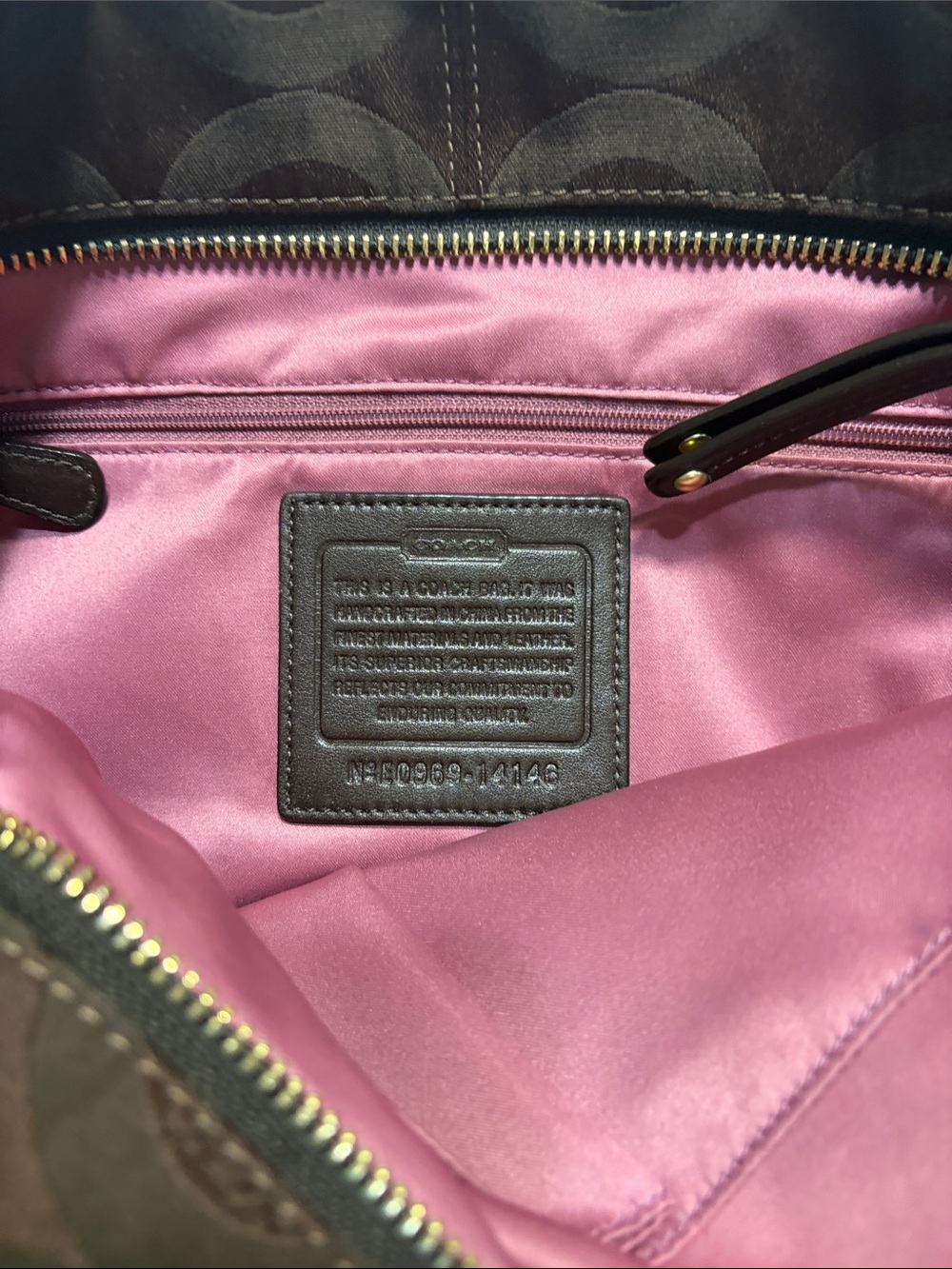 Coach Brown Signature 'C' Canvas Shoulder Bag with Gold Hardware - Picture 3 of 5